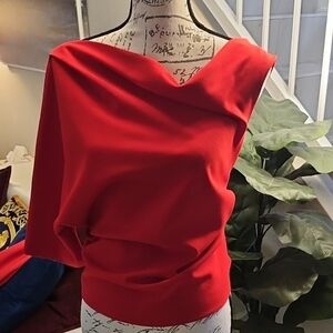 Zara Red Asymmetrical off the shoulder Blouse with side zip Size M
